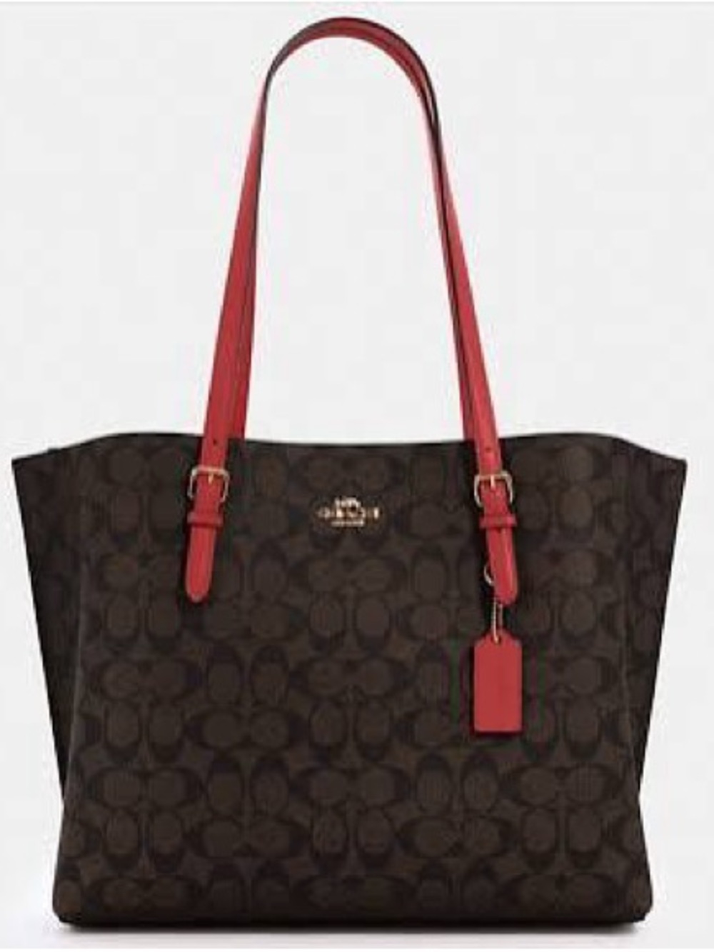 Coach Brown Signature Tote with Red Straps